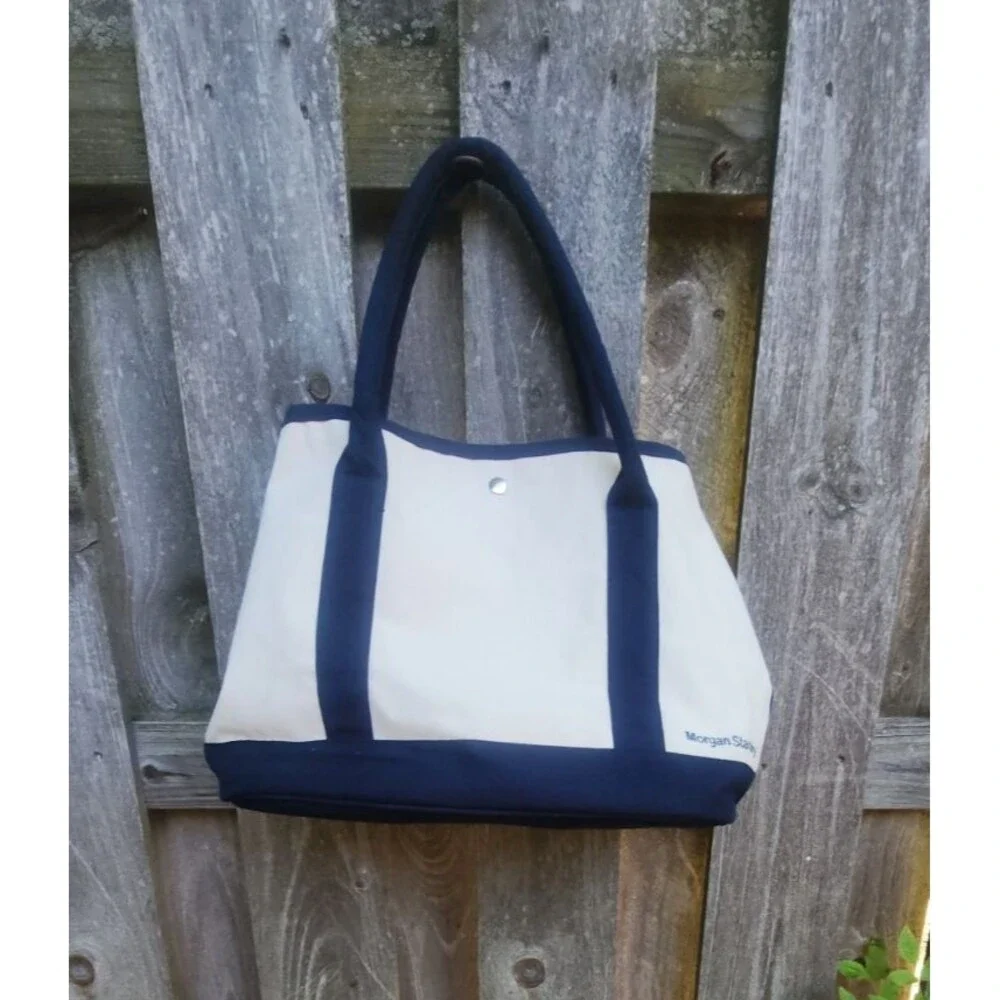 Morgan Stanley Scarborough & Tweed Canvas Snap Boat Tote Bag – Navy Trim